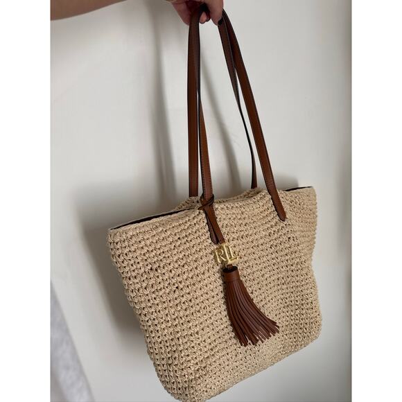Lauren Ralph Lauren Whitney Paper Straw Crochet Tote Bag with Tassel - OS - Picture 8 of 9